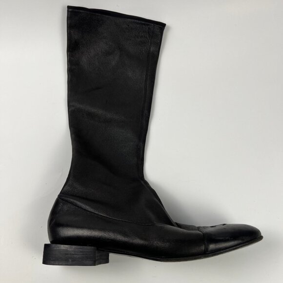 Chanel Riding Knee High Lambskin Stretch Leather Boots CC Toe Logo Size 38 8 US - Picture 7 of 12